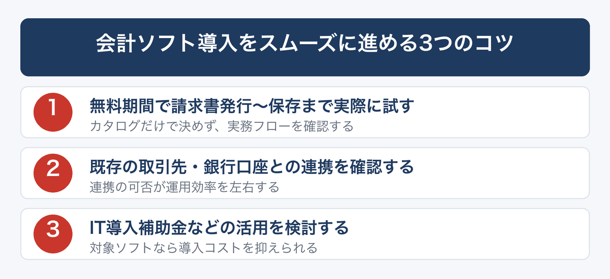[図解] 会計ソフト導入をスムーズに進める3つのコツ