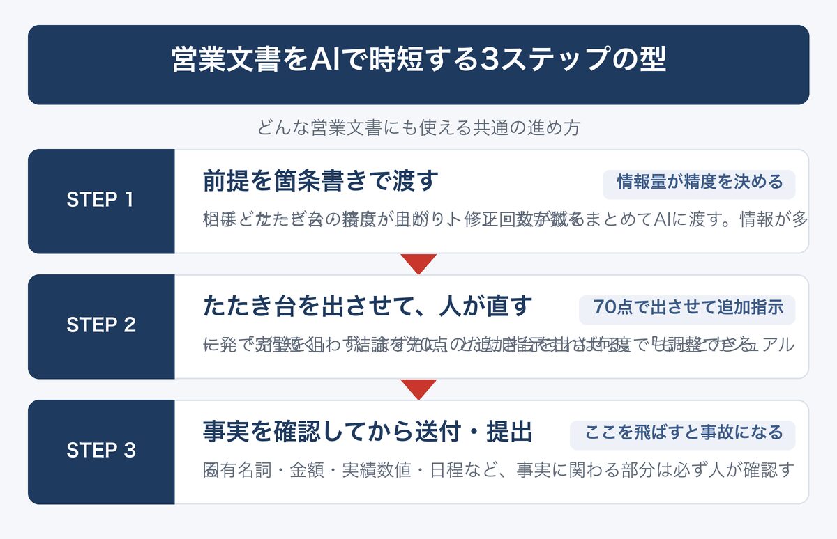 [図解] 営業文書をAIで時短する3ステップの型